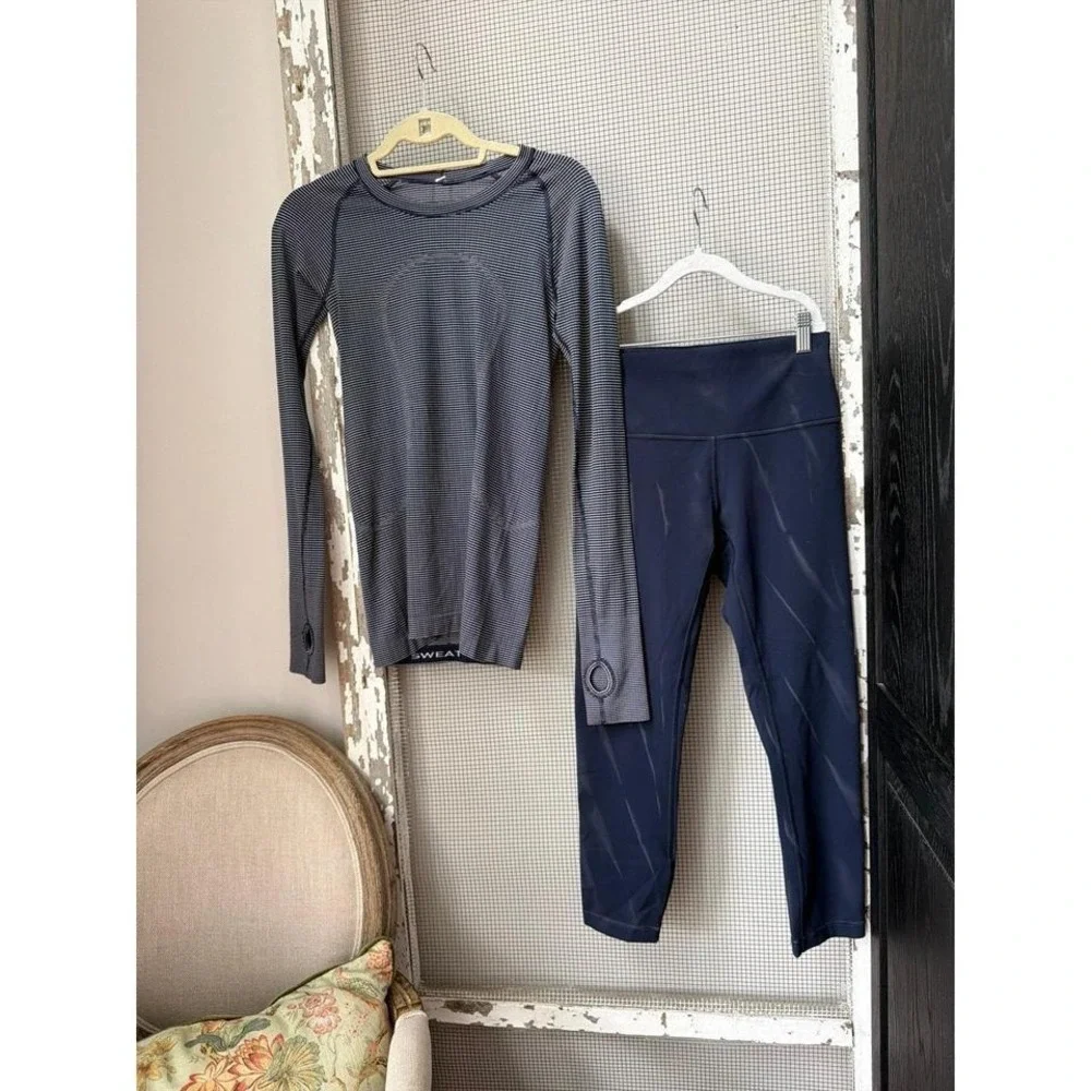 Lululemon‎ navy blue women's 6 bundle outside swiftly long sleeve & leggings